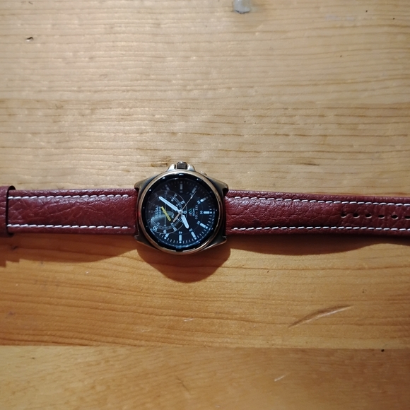 Pulsar Black Dial with Brown Leather Strap Watch